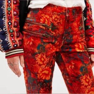 Free People Velvet Moto Floral Print Skinny Pants Size 2